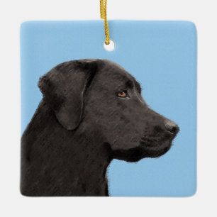Labrador Retriever Black Painting Original Dog Art Ceramic Ornament