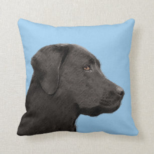 Labrador Retriever Black Painting Original Dog Art Cushion