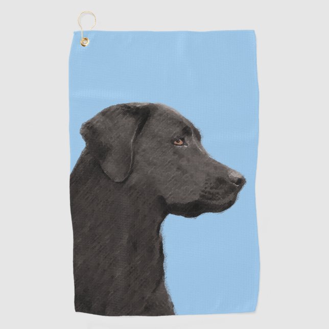 Labrador Retriever Black Painting Original Dog Art Golf Towel (Front)
