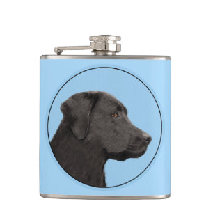 Labrador Retriever Black Painting Original Dog Art Hip Flask