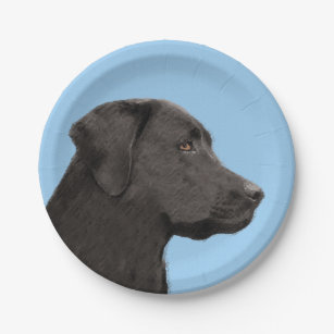 Labrador Retriever Black Painting Original Dog Art Paper Plate