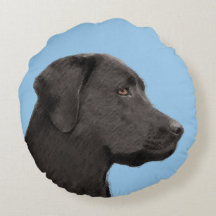 Labrador Retriever Black Painting Original Dog Art Round Cushion