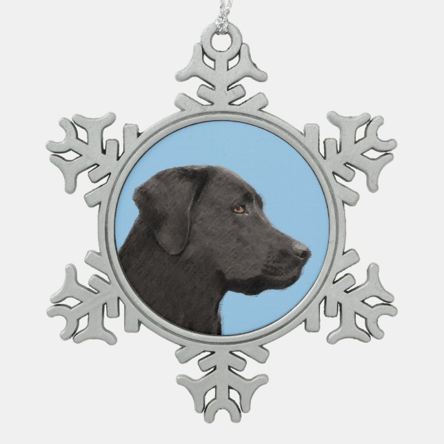 Labrador Retriever Black Painting Original Dog Art Snowflake Pewter Christmas Ornament (Front)