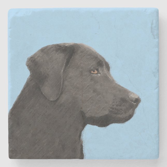 Labrador Retriever Black Painting Original Dog Art Stone Coaster (Front)