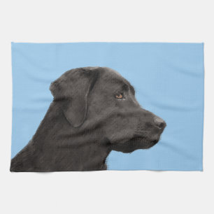 Labrador Retriever Black Painting Original Dog Art Tea Towel