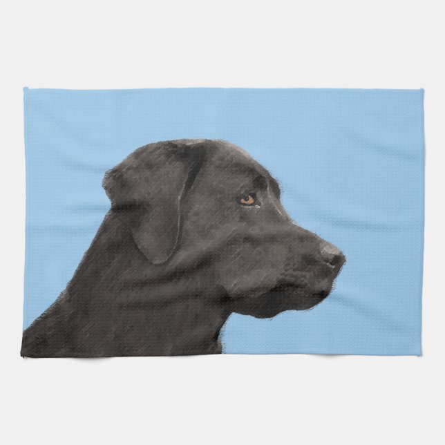 Labrador Retriever Black Painting Original Dog Art Tea Towel (Horizontal)