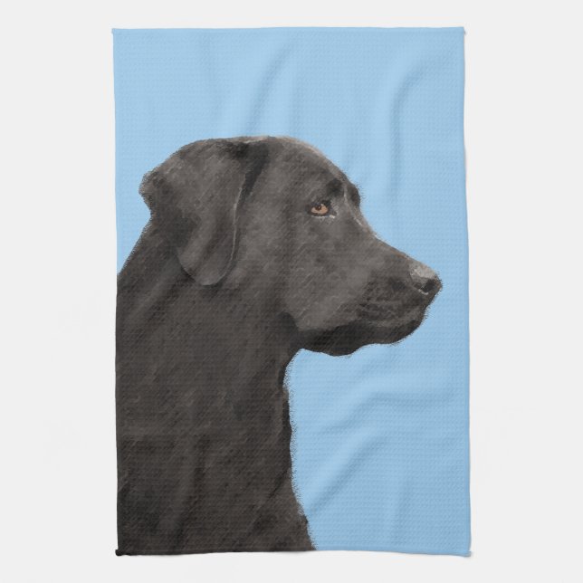 Labrador Retriever Black Painting Original Dog Art Tea Towel (Vertical)