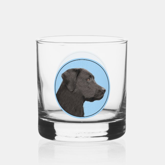 Labrador Retriever Black Painting Original Dog Art Whiskey Glass (Front)