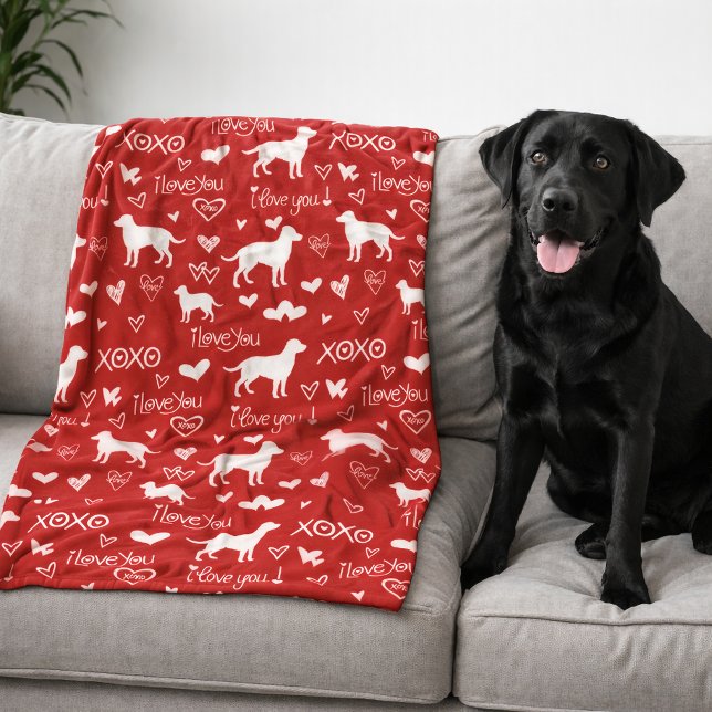 Labrador Retriever Blanket with Heart Doodles  (Black lab dog blanket -red, blue, orange or other colors)