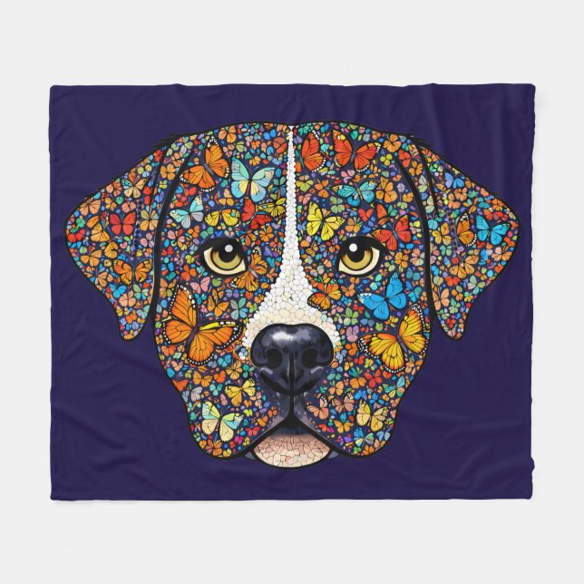 Labrador Retriever Butterfly Kaleidoscope Portrait Fleece Blanket (Front (Horizontal))