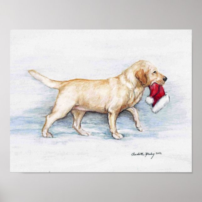 Labrador Retriever Carrying Santa Hat Print (Front)