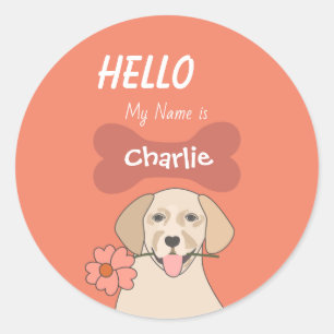 Labrador Retriever Cartoon cute dog custom name Fl Classic Round Sticker
