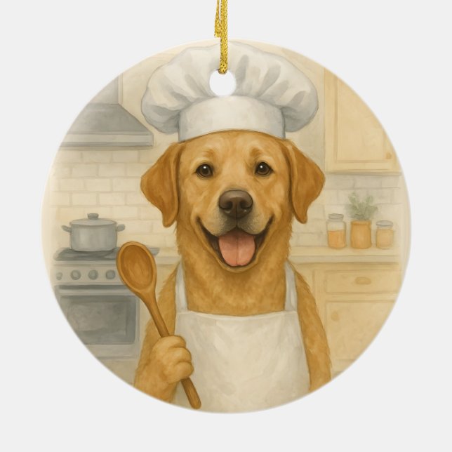 Labrador Retriever Chef Funny Home Cooking Ceramic Tree Decoration (Back)