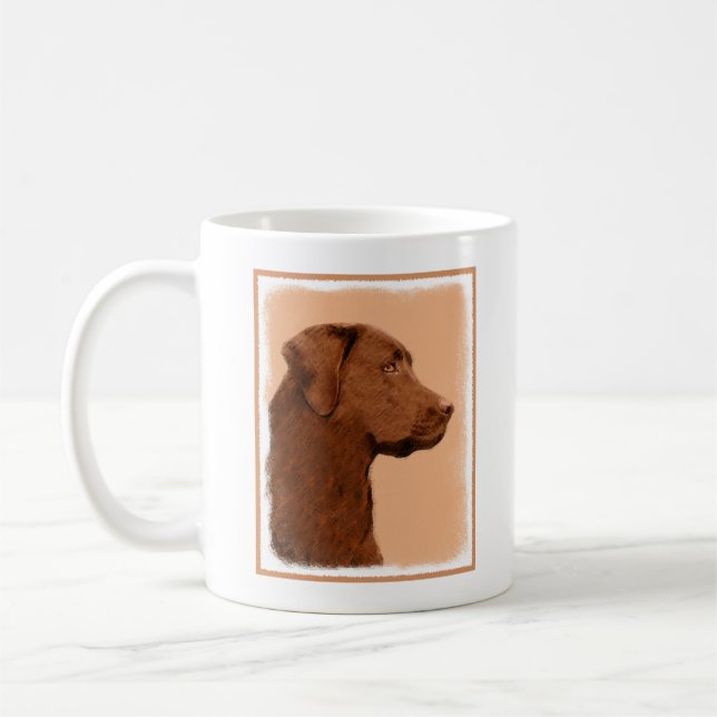 Labrador Retriever (Chocolate) Painting - Dog Art Coffee Mug (Left)
