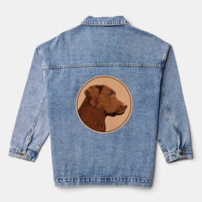 Labrador Retriever (Chocolate) Painting - Dog Art Denim Jacket (Back)