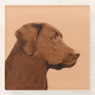 Labrador Retriever (Chocolate) Painting - Dog Art Glass Coaster