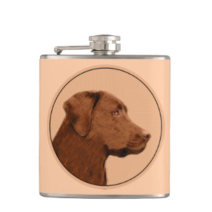 Labrador Retriever (Chocolate) Painting - Dog Art Hip Flask