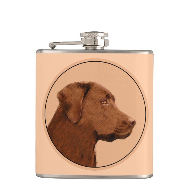 Labrador Retriever (Chocolate) Painting - Dog Art Hip Flask (Front)