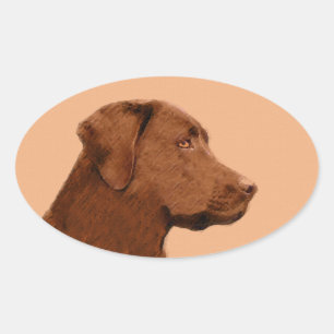 Labrador Retriever (Chocolate) Painting - Dog Art Oval Sticker