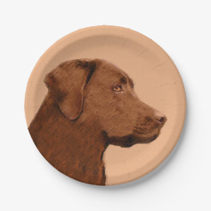 Labrador Retriever (Chocolate) Painting - Dog Art Paper Plate