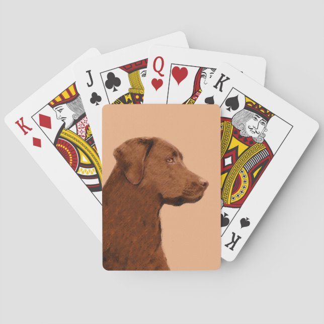 Labrador Retriever (Chocolate) Painting - Dog Art Playing Cards (Back)