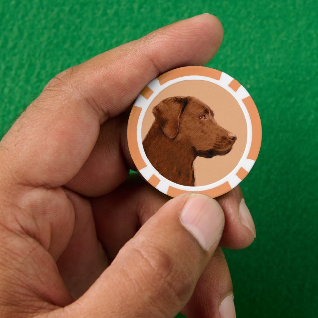 Labrador Retriever (Chocolate) Painting - Dog Art Poker Chips (Hand)