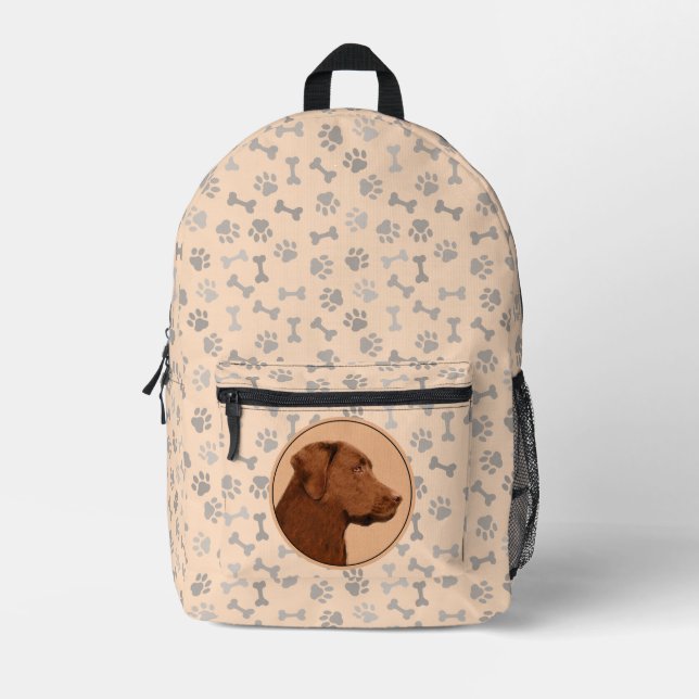 Labrador Retriever (Chocolate) Painting - Dog Art Printed Backpack (Front)