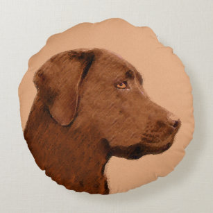Labrador Retriever (Chocolate) Painting - Dog Art Round Cushion