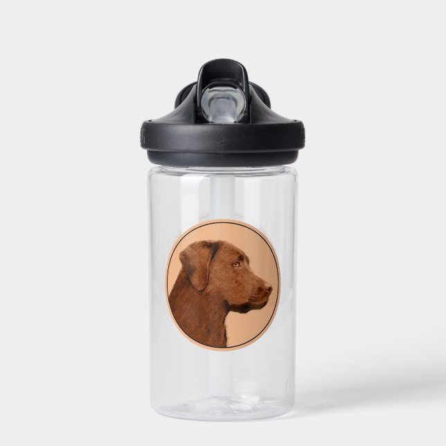 Labrador Retriever (Chocolate) Painting - Dog Art Water Bottle (Front)