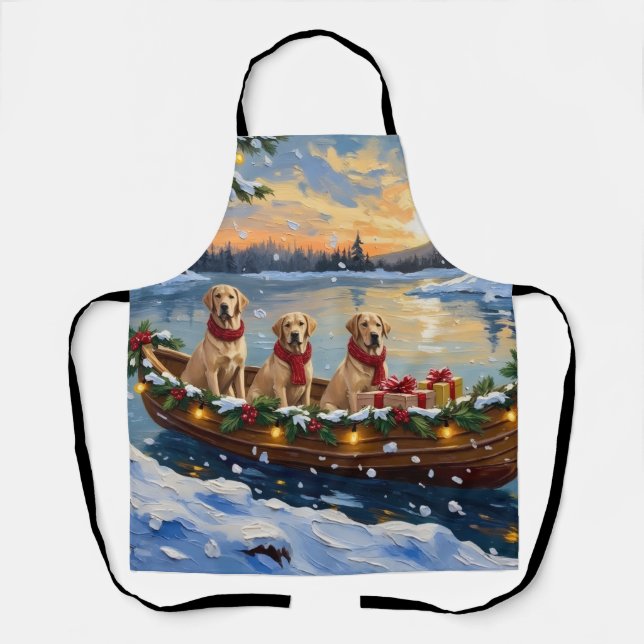 Labrador Retriever Christmas Boat Holiday Apron (Front)