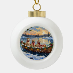 Labrador Retriever Christmas Boat Holiday Ceramic Ball Christmas Ornament
