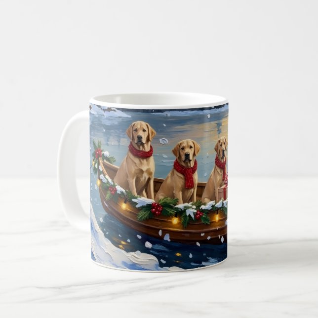 Labrador Retriever Christmas Boat Holiday Coffee Mug (Front Left)