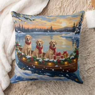 Labrador Retriever Christmas Boat Holiday Cushion
