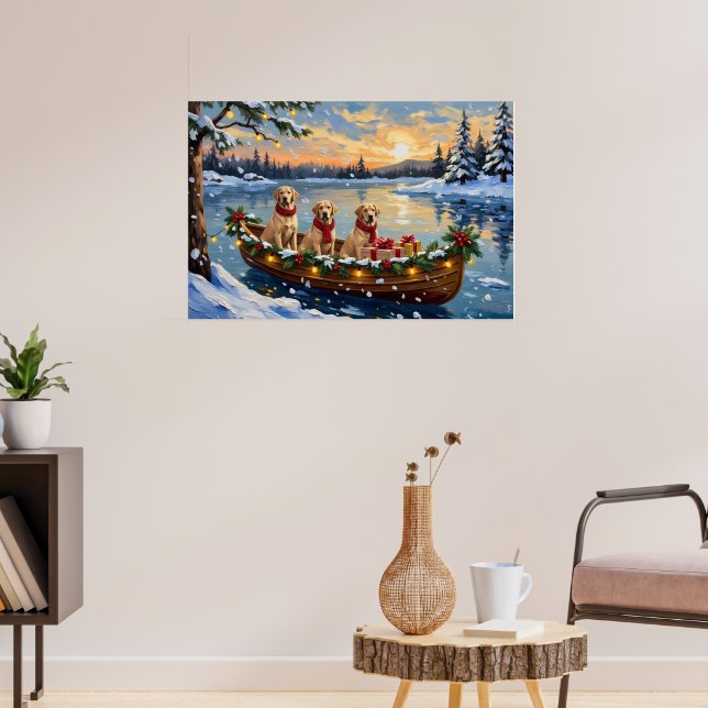 Labrador Retriever Christmas Boat Holiday Poster (Living Room 3)