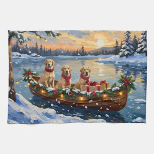 Labrador Retriever Christmas Boat Holiday Tea Towel