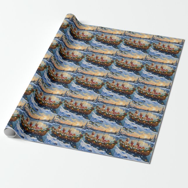 Labrador Retriever Christmas Boat Holiday Wrapping Paper (Unrolled)