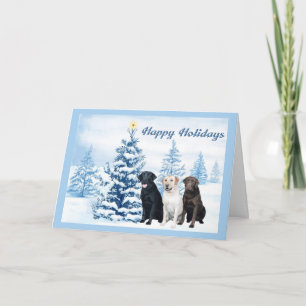 Labrador Retriever  Christmas Card Blue Tree9
