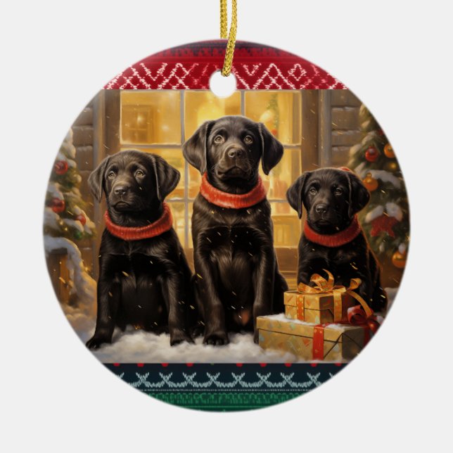 Labrador Retriever Christmas Ceramic Tree Decoration (Front)