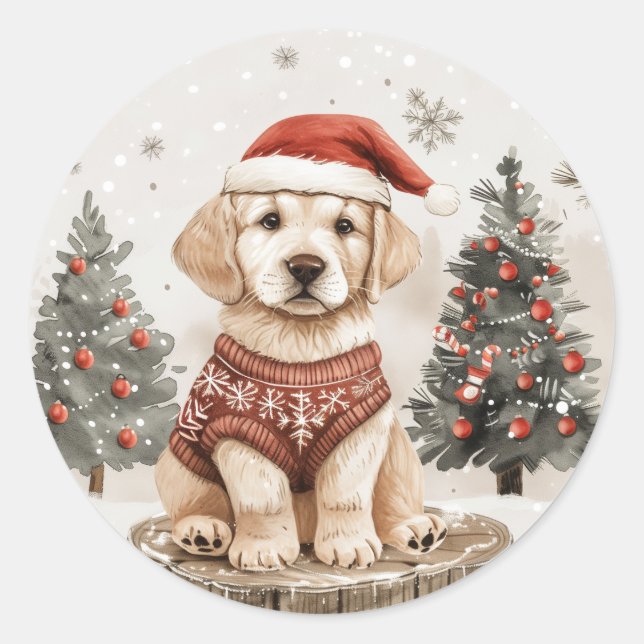 Labrador Retriever Christmas Dog Classic Round Sticker (Front)