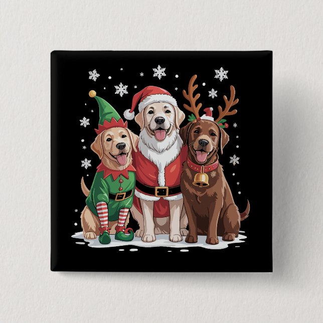 Labrador Retriever Christmas Dogs Santa Reindeer 15 Cm Square Badge (Front)