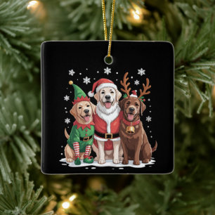 Labrador Retriever Christmas Dogs Santa Reindeer Ceramic Ornament
