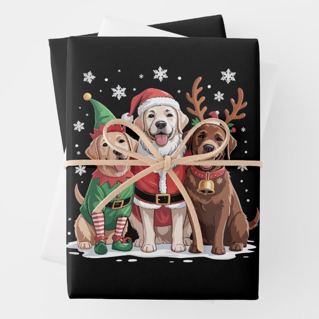 Labrador Retriever Christmas Dogs Santa Reindeer Wrapping Paper Sheet (In situ)