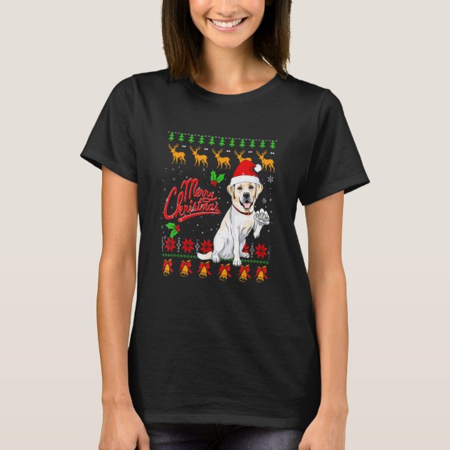 Labrador Retriever Christmas Lights Santa Hat Dog  T-Shirt (Front)
