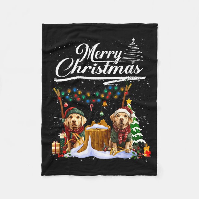Labrador Retriever Christmas Tree Decorations Dog  Fleece Blanket (Front)