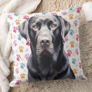 Labrador Retriever Colourful Paw Prints Dog Lover Cushion