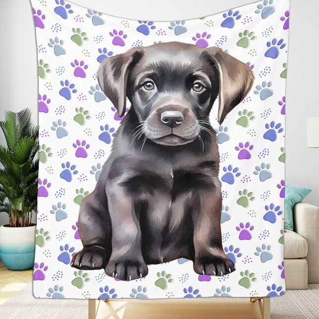 Labrador Retriever Colourful Paw Prints Puppy Dog Fleece Blanket (Creator Uploaded)