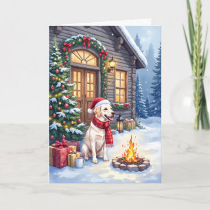 Labrador Retriever Cosy Christmas Cabin Holiday Card