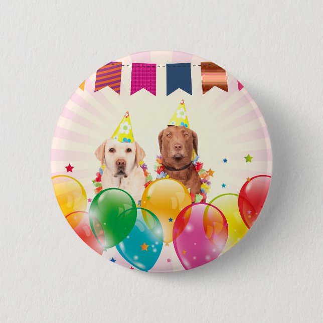 Labrador Retriever Dog Balloons Birthday 6 Cm Round Badge (Front)