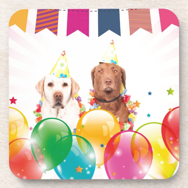 Labrador Retriever Dog Balloons Birthday Coaster (Front)
