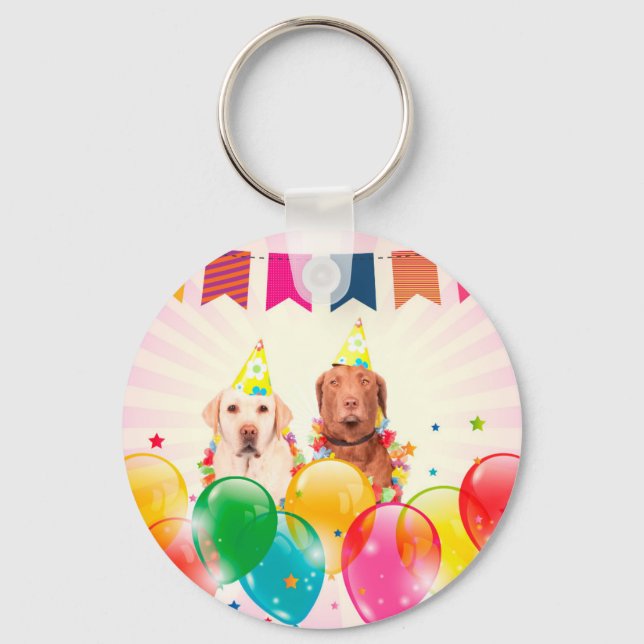 Labrador Retriever Dog Balloons Birthday Key Ring (Front)